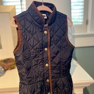 Janie & Jack Sz 3-4 Navy ‘Fit + Flare’ Quilted Vest w dark brown “leather” trim
